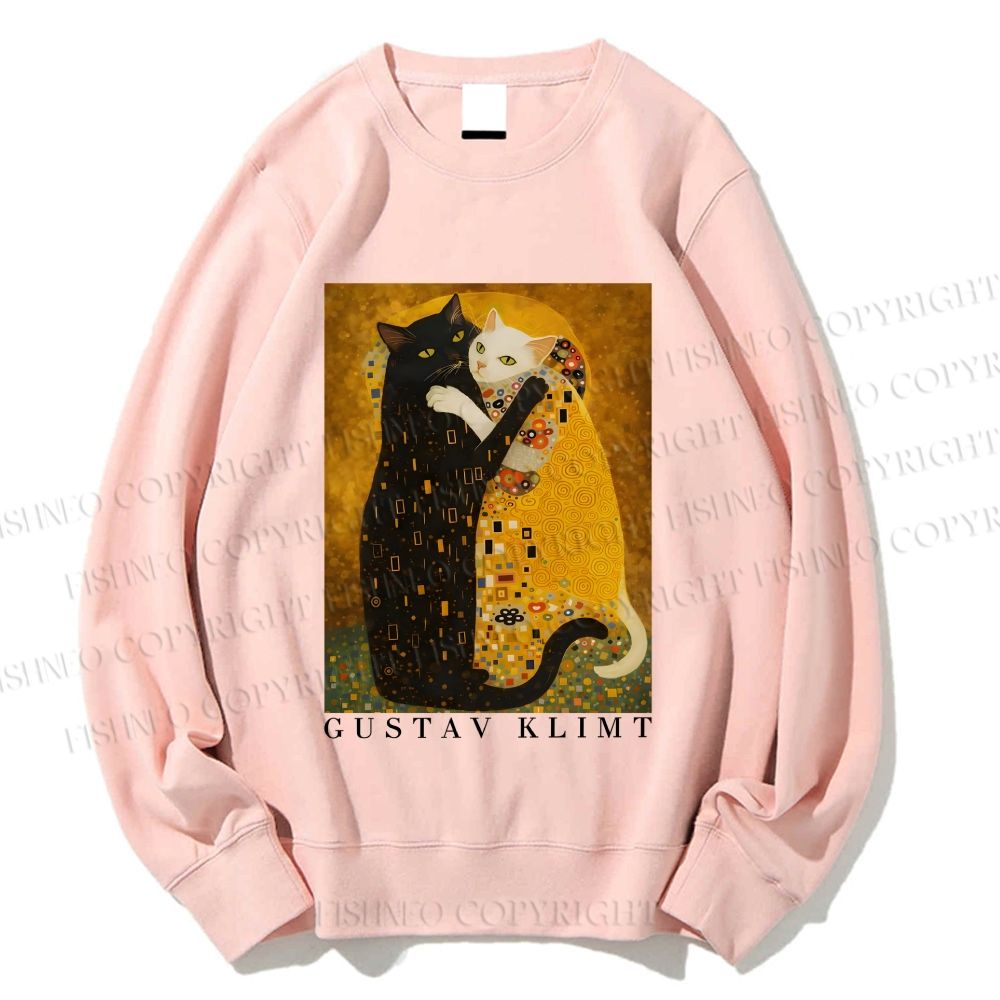 Unisex Cats in Klimt Art Printed Sweatshirt