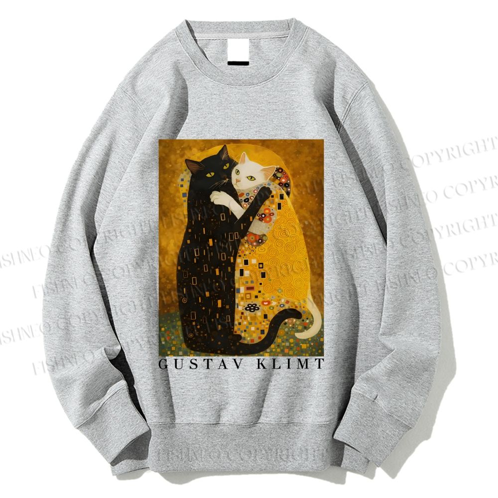 Unisex Cats in Klimt Art Printed Sweatshirt