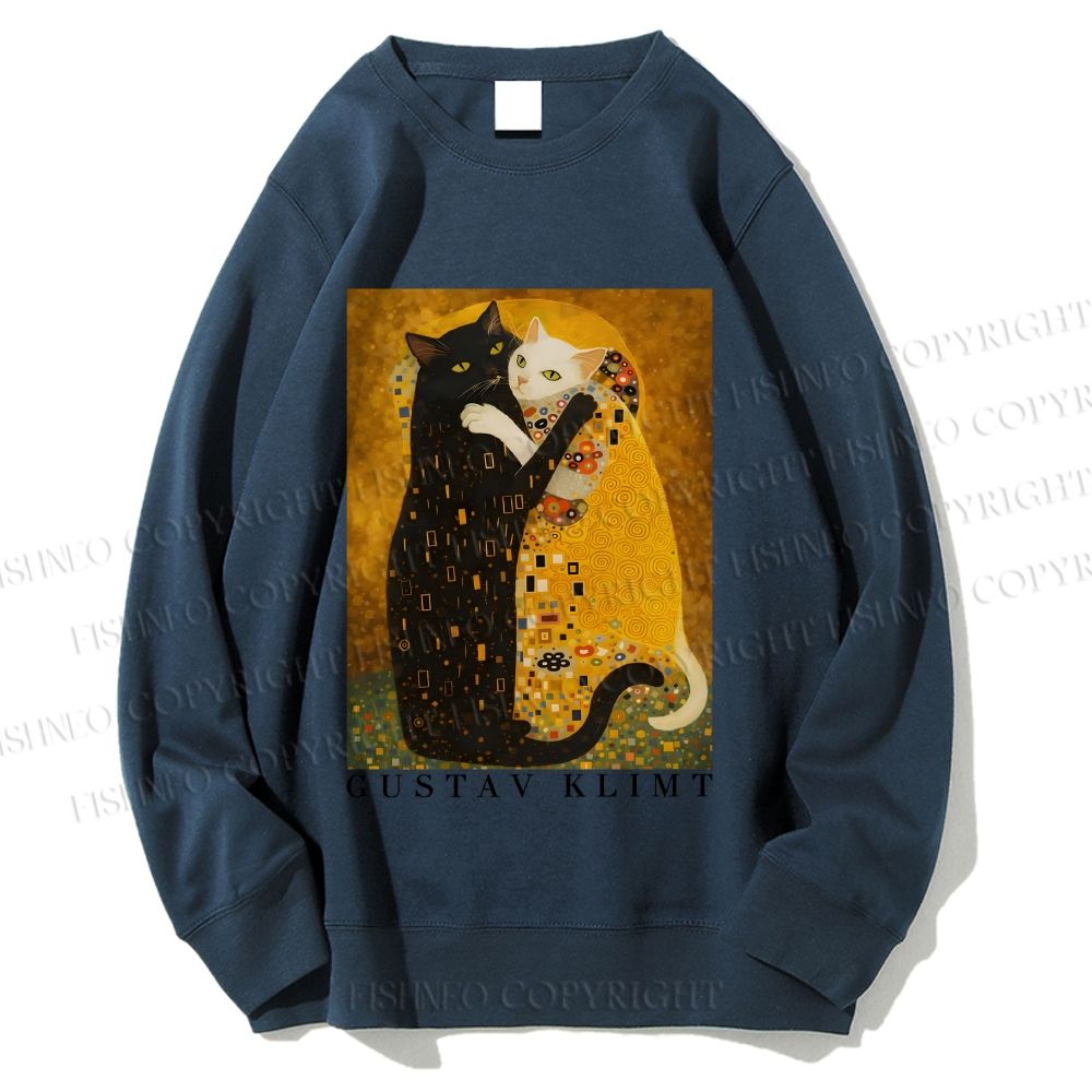 Unisex Cats in Klimt Art Printed Sweatshirt