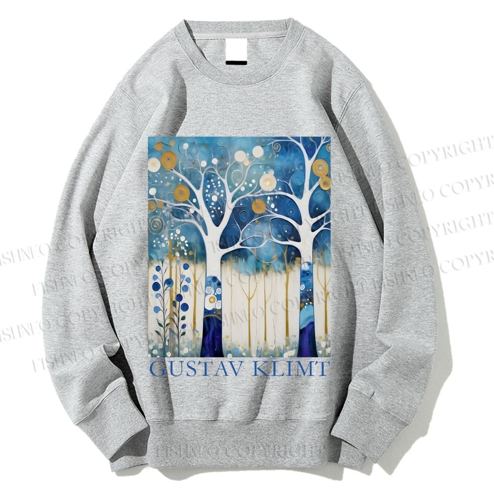 Unisex Klimt Blue Wood Printed Sweatshirt