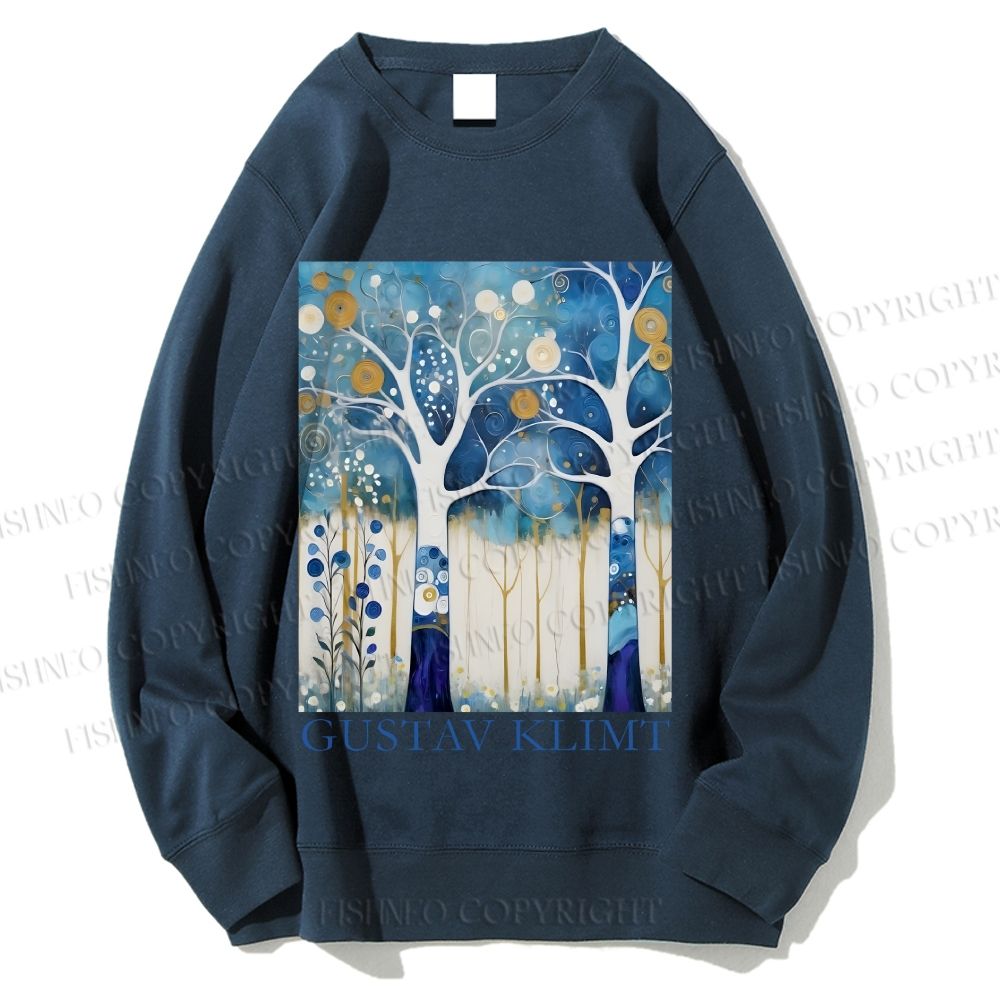 Unisex Klimt Blue Wood Printed Sweatshirt