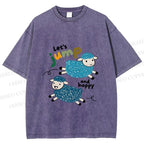 Unisex Sheep Lets Jump And Happy Printed Washed Tee