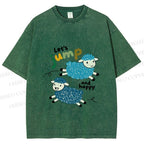 Unisex Sheep Lets Jump And Happy Printed Washed Tee