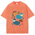 Unisex Sheep Lets Jump And Happy Printed Washed Tee