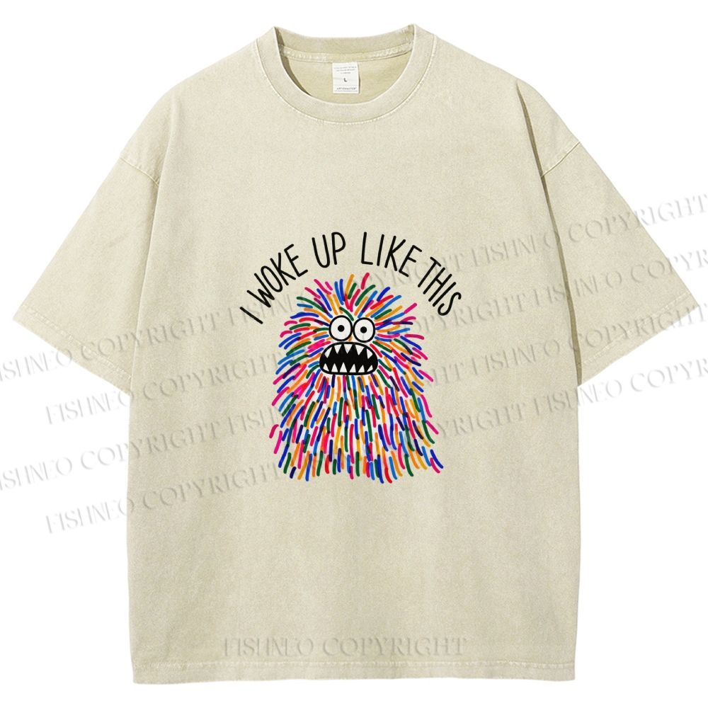 Unisex Rainbow Monster I Woke Up Like This Printed Washed Tee