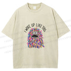 Unisex Rainbow Monster I Woke Up Like This Printed Washed Tee