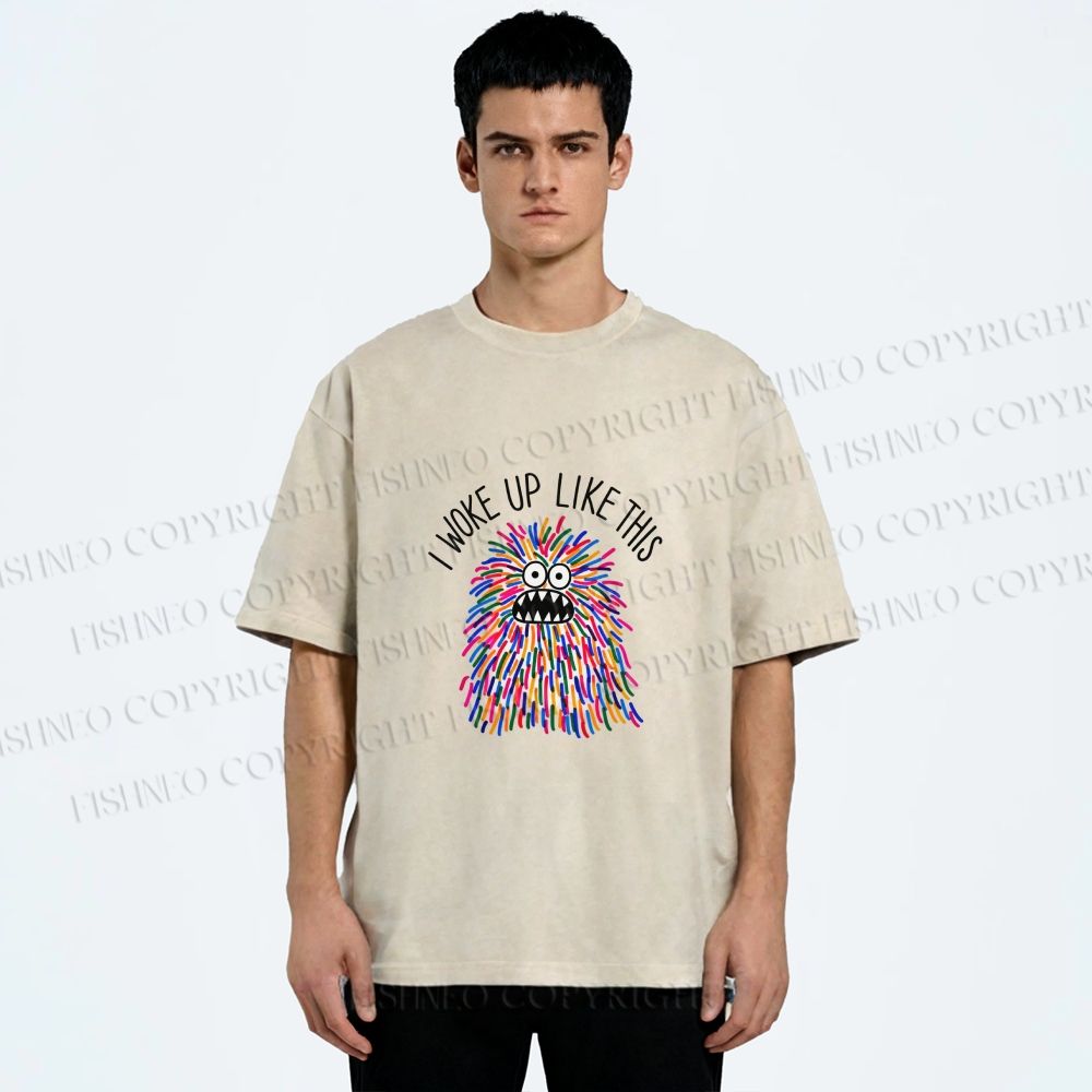 Unisex Rainbow Monster I Woke Up Like This Printed Washed Tee