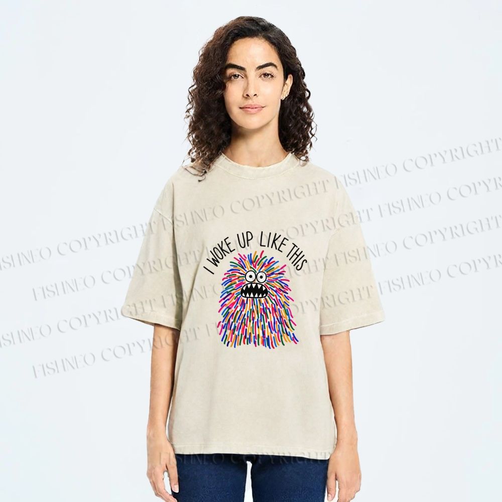 Unisex Rainbow Monster I Woke Up Like This Printed Washed Tee