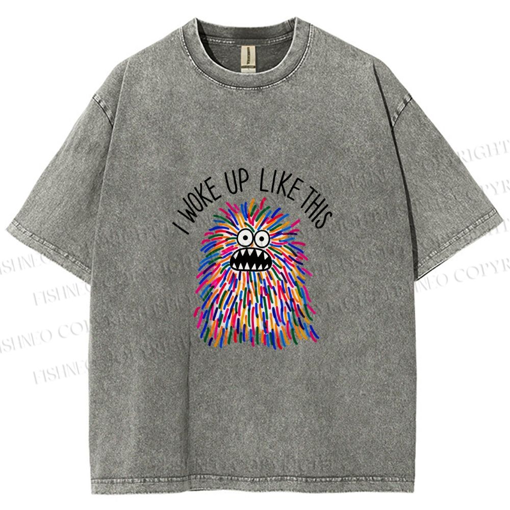 Unisex Rainbow Monster I Woke Up Like This Printed Washed Tee