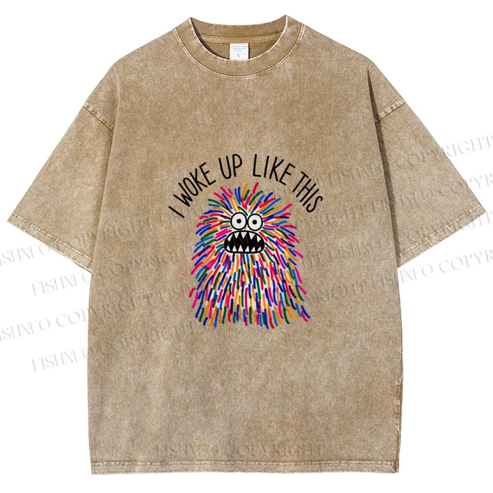 Unisex Rainbow Monster I Woke Up Like This Printed Washed Tee