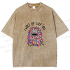 Unisex Rainbow Monster I Woke Up Like This Printed Washed Tee