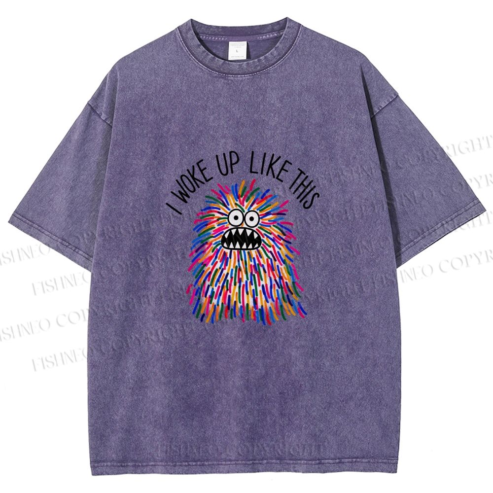 Unisex Rainbow Monster I Woke Up Like This Printed Washed Tee