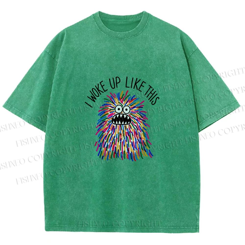 Unisex Rainbow Monster I Woke Up Like This Printed Washed Tee