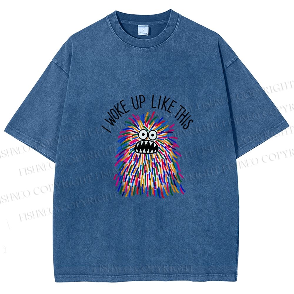 Unisex Rainbow Monster I Woke Up Like This Printed Washed Tee