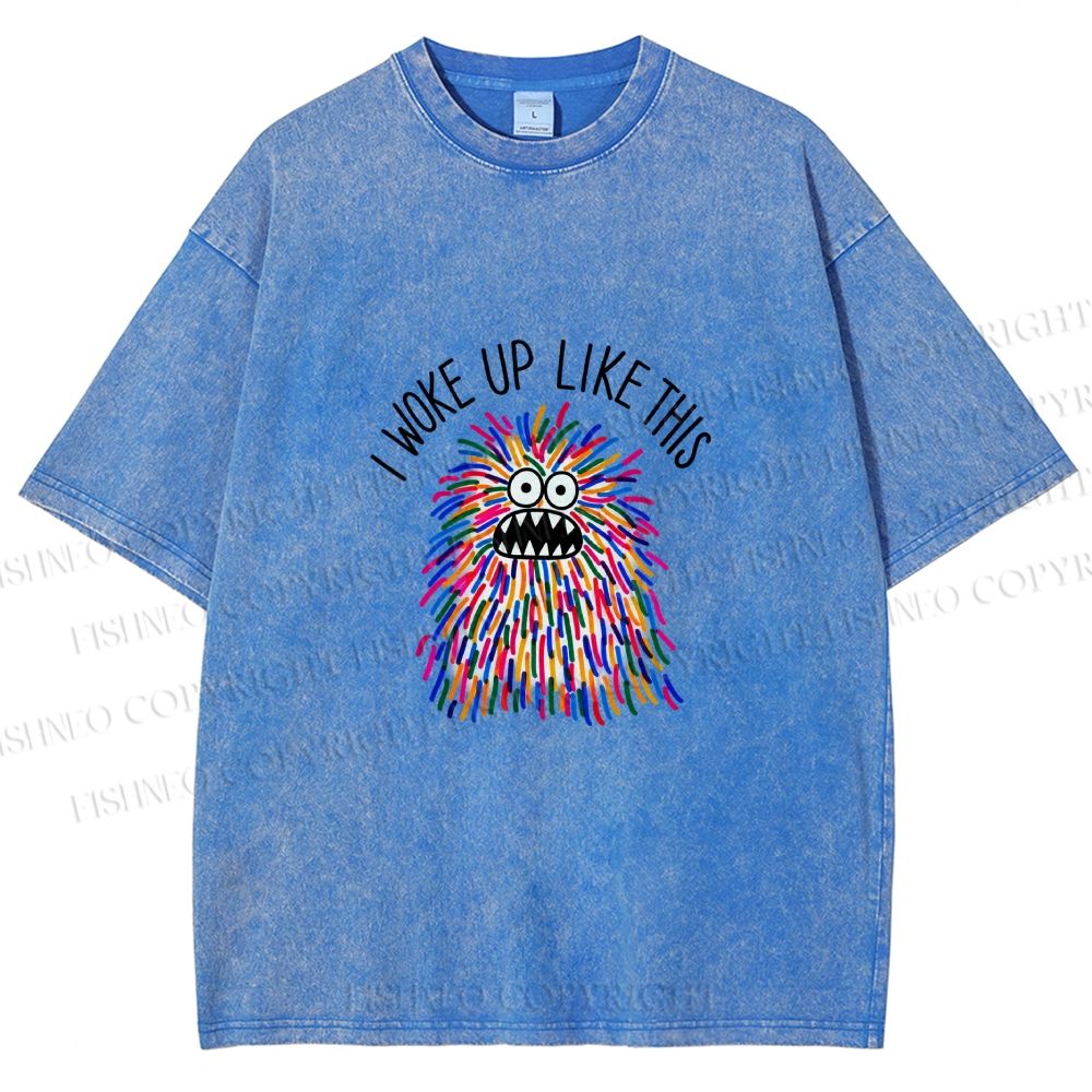 Unisex Rainbow Monster I Woke Up Like This Printed Washed Tee