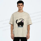 Unisex Black Cat I Said Meow Printed Washed Tee