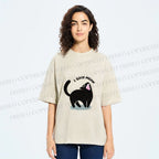 Unisex Black Cat I Said Meow Printed Washed Tee