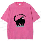 Unisex Black Cat I Said Meow Printed Washed Tee