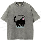 Unisex Black Cat I Said Meow Printed Washed Tee