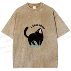Unisex Black Cat I Said Meow Printed Washed Tee
