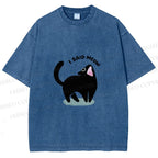 Unisex Black Cat I Said Meow Printed Washed Tee