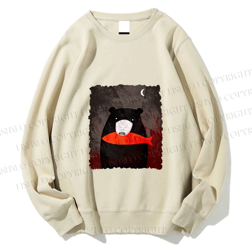 Unisex Bear Eat Fish Printed Sweatshirt