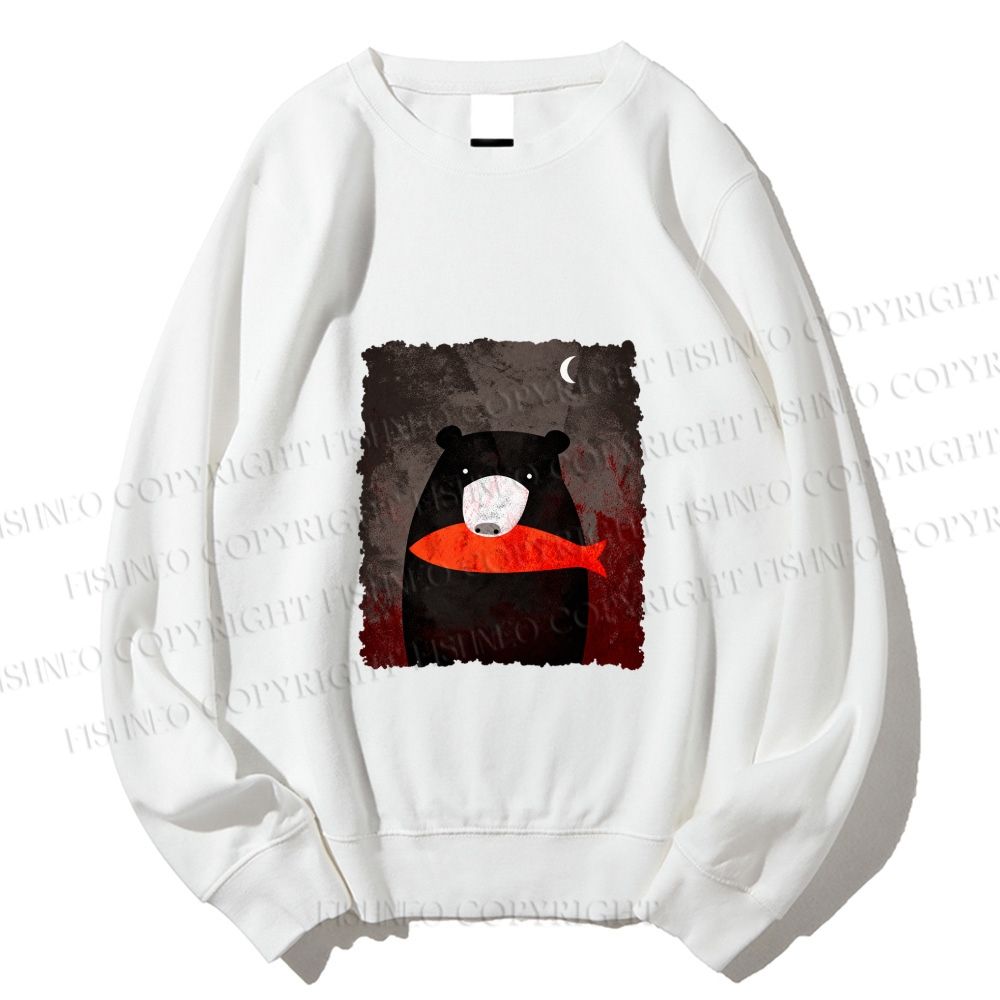 Unisex Bear Eat Fish Printed Sweatshirt