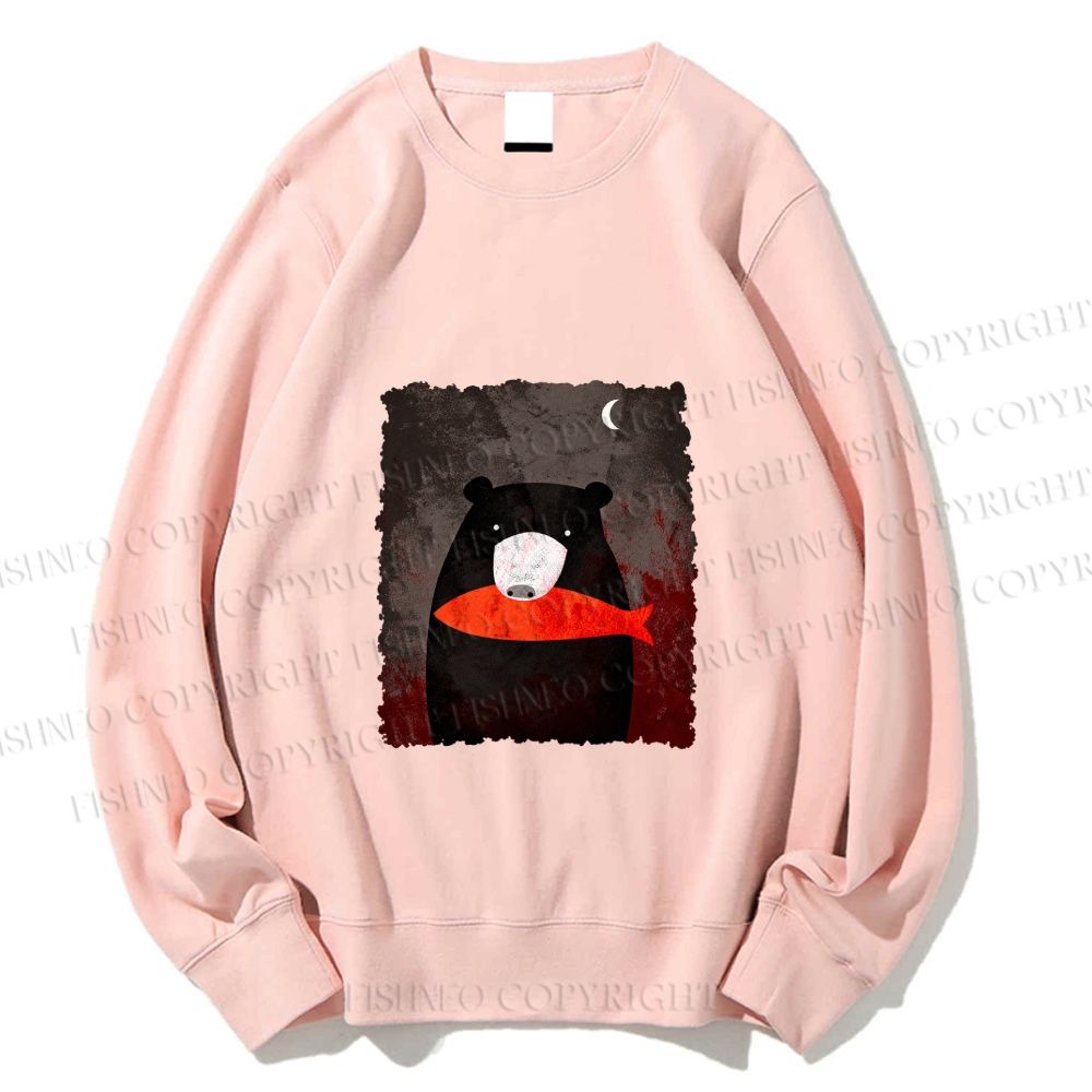Unisex Bear Eat Fish Printed Sweatshirt