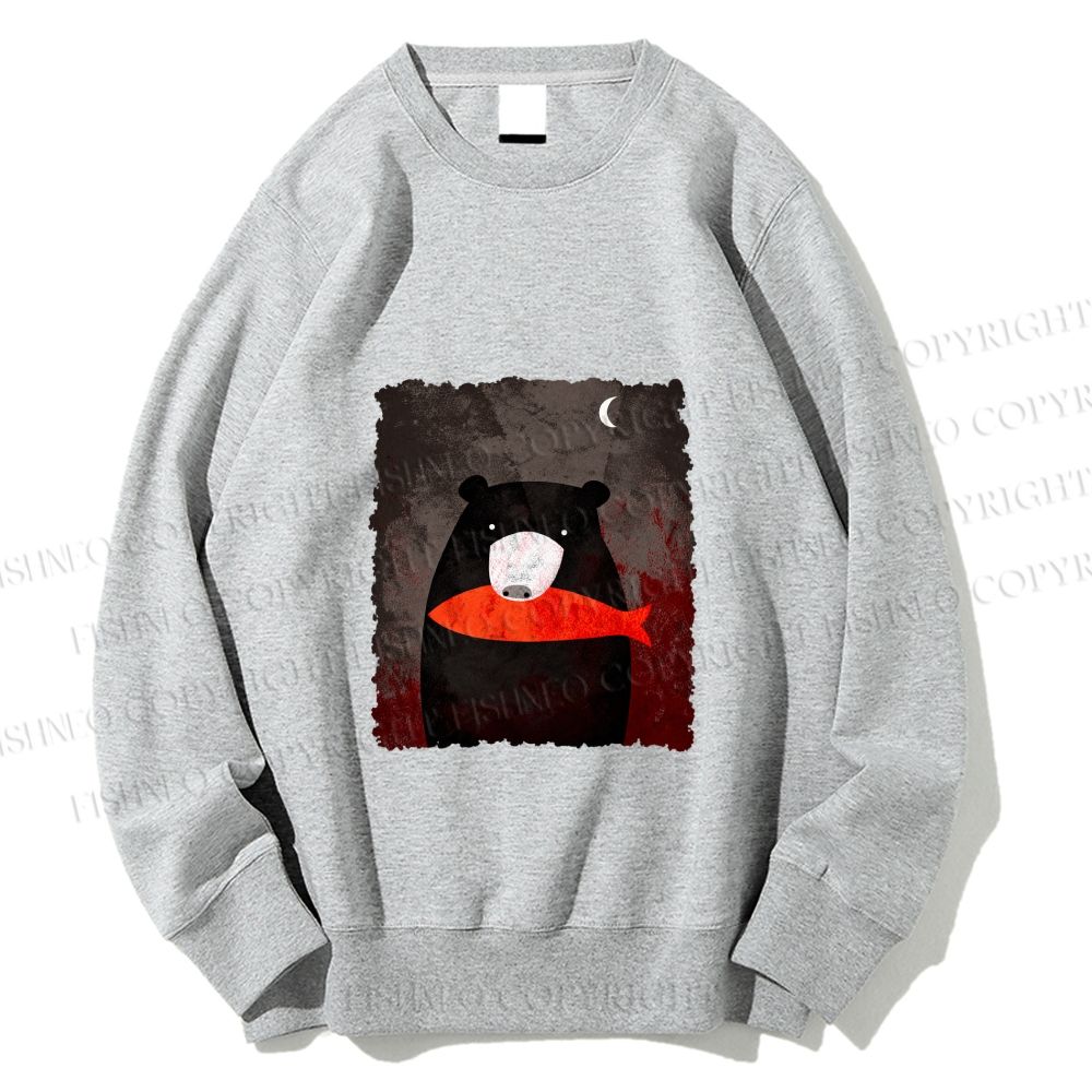 Unisex Bear Eat Fish Printed Sweatshirt