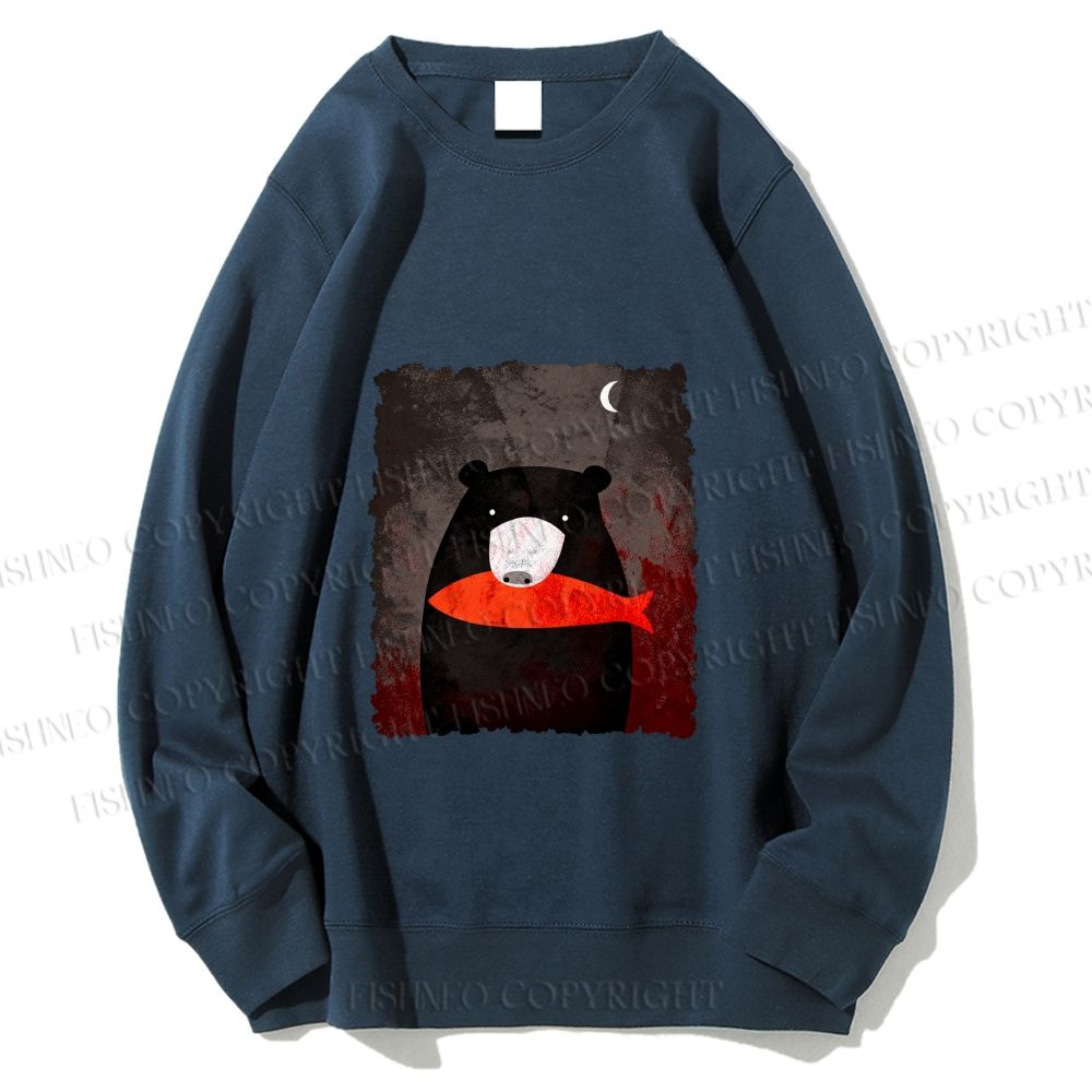 Unisex Bear Eat Fish Printed Sweatshirt