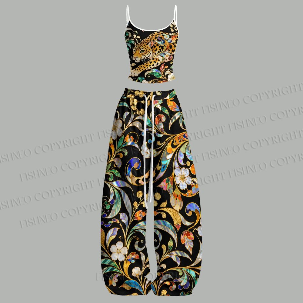 Panther in Multicolor Pattern Top & Elasticated Trousers Two-Piece Set