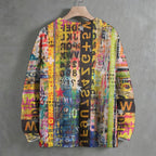 Letters Numbers Striped Graffiti Crew Neck Sweater