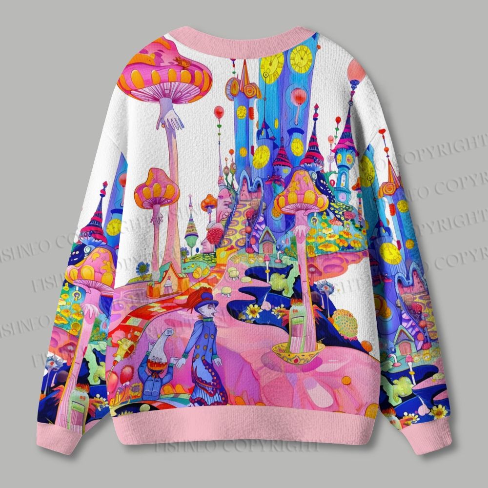 Mushroom Castle Ugly Cardigan Sweater