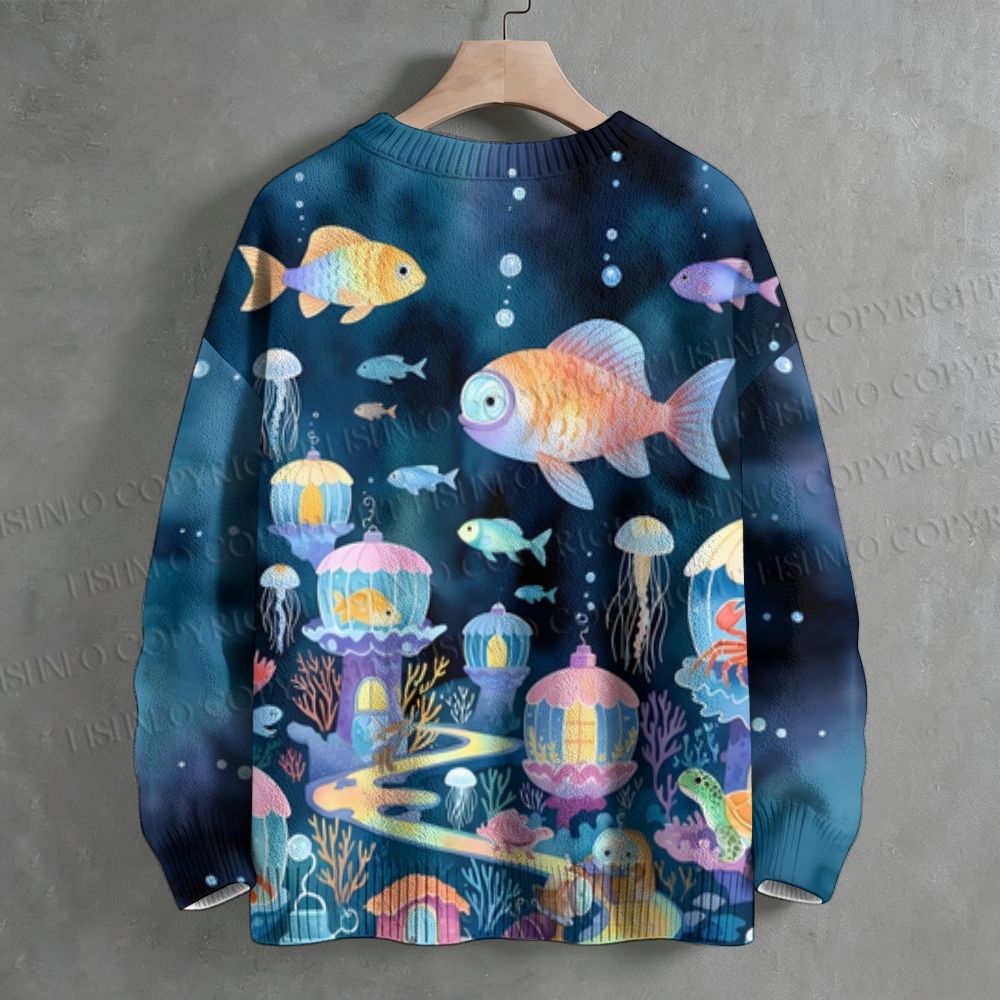 Multicolor Fish Deep in Ocean Crew Neck Sweater