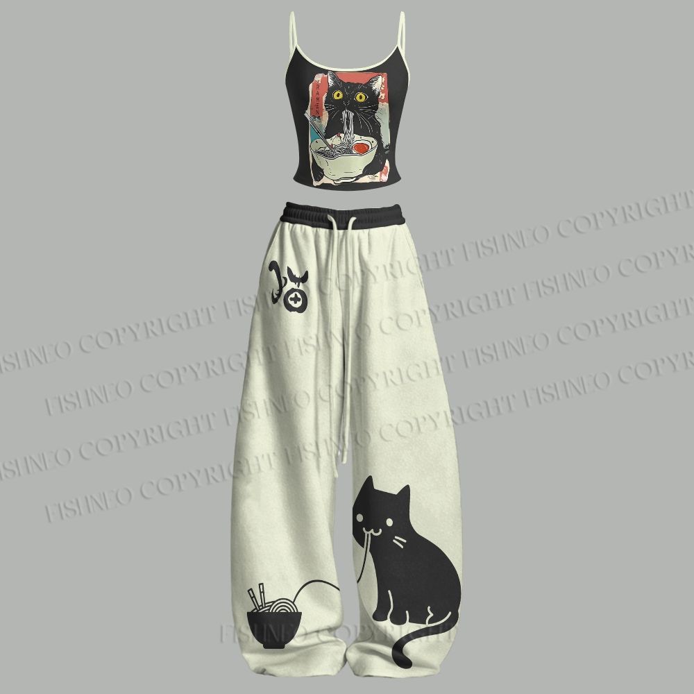 Ramen Cat Top & Elasticated Trousers Two-Piece Set