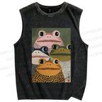 Unisex Vintage Frogs Printed Washed Tank Top