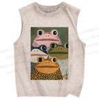 Unisex Vintage Frogs Printed Washed Tank Top