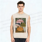 Unisex Vintage Frogs Printed Washed Tank Top