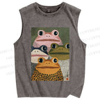 Unisex Vintage Frogs Printed Washed Tank Top