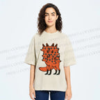 Unisex Multi-headed Fox Printed Washed Tee