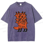 Unisex Multi-headed Fox Printed Washed Tee