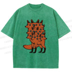 Unisex Multi-headed Fox Printed Washed Tee