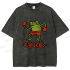 Unisex Fight Club Frog Printed Washed Tee