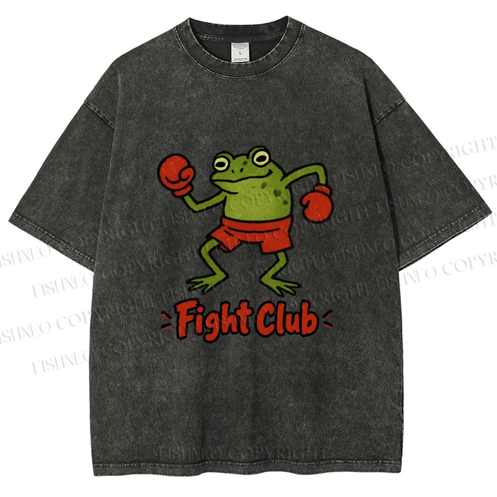 Unisex Fight Club Frog Printed Washed Tee