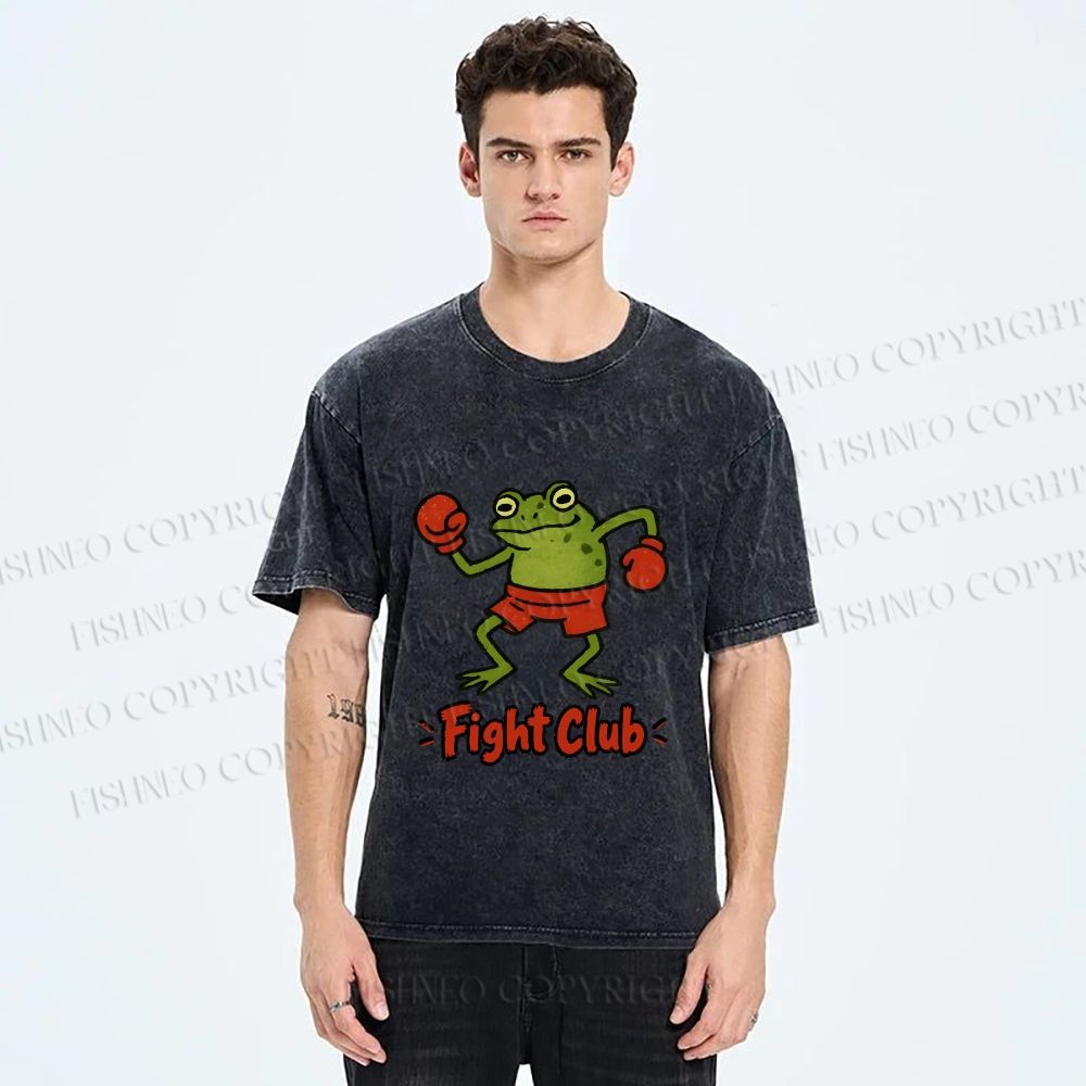 Unisex Fight Club Frog Printed Washed Tee