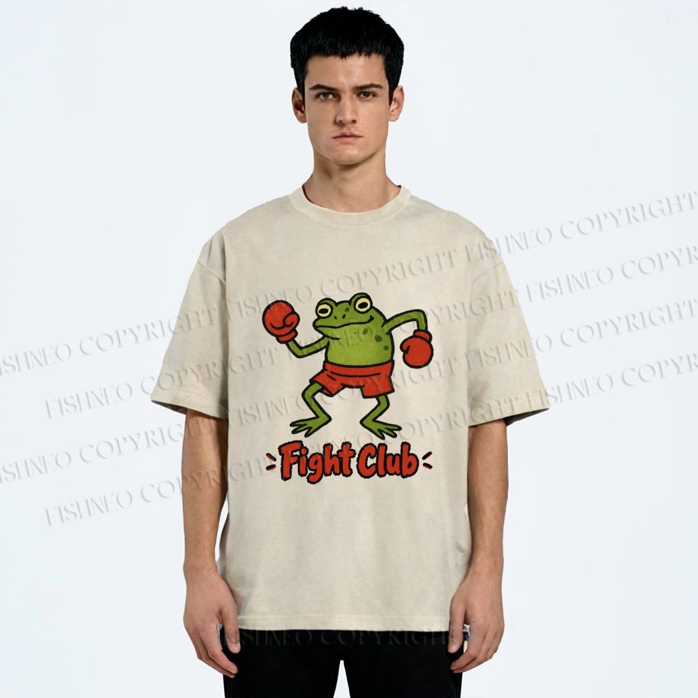 Unisex Fight Club Frog Printed Washed Tee