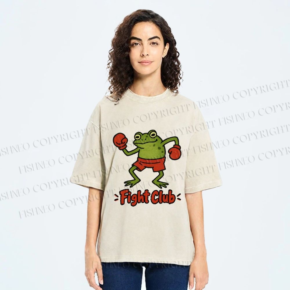 Unisex Fight Club Frog Printed Washed Tee