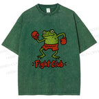 Unisex Fight Club Frog Printed Washed Tee