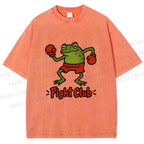 Unisex Fight Club Frog Printed Washed Tee