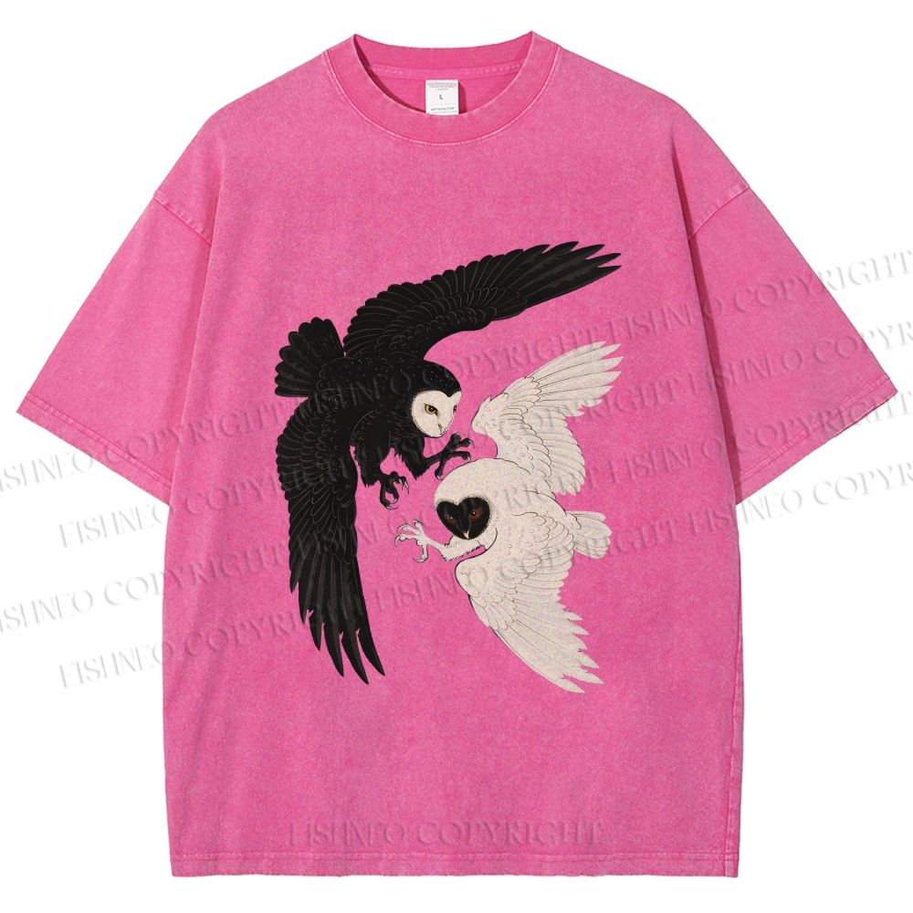 Unisex Owl in Black And White Printed Washed Tee